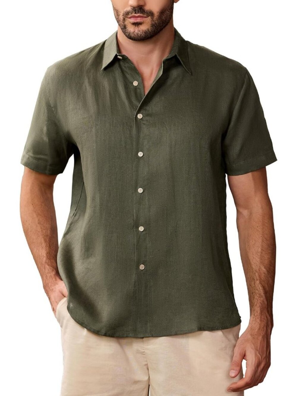 Men's 100% Linen Short Sleeve Button Down Shirt - Casual Summer Beach Top
